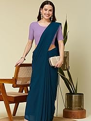 SEEANS Stretchable Cotton Fabric Readymade Saree