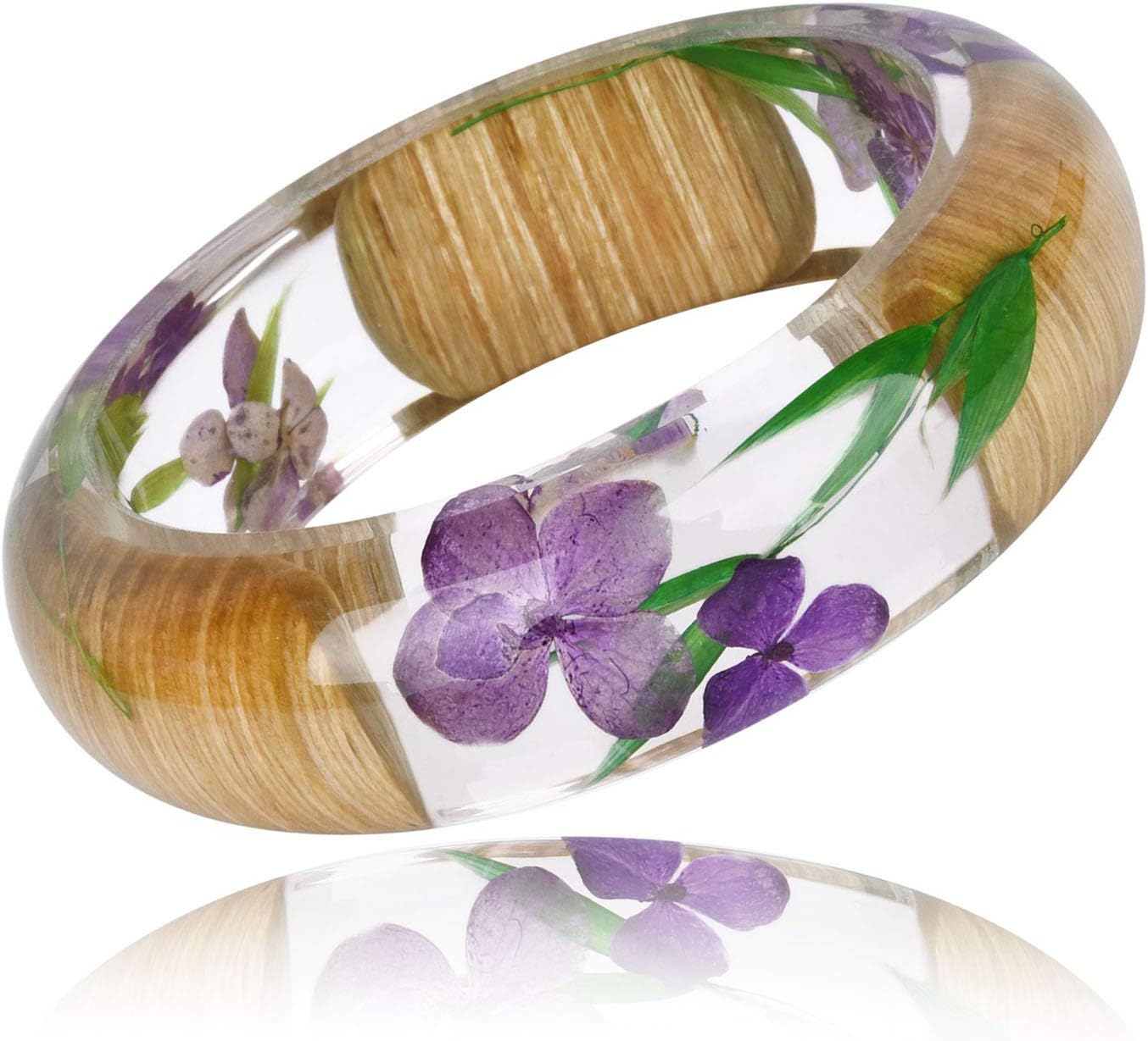 Acchen Real Dried Pressed Flower Transparent Quartz Crystal DIY Handmade Resin Bracelet Plant Garden Jewelry Bangle Bracelet