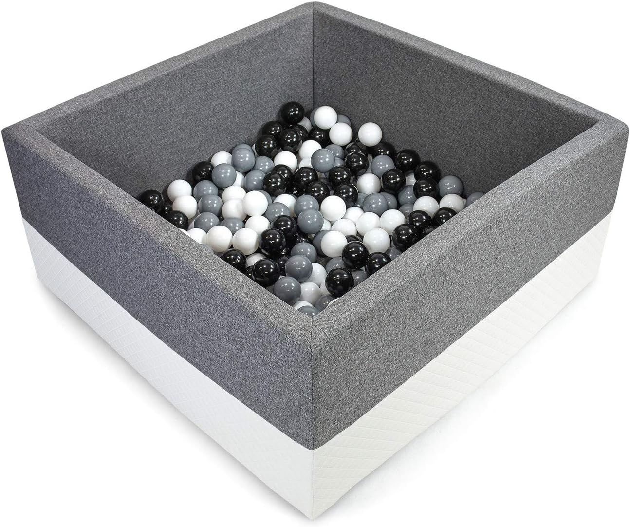 Tweepsy Soft Baby Ball Square Pool Pit 250 Balls 90x90x40cm Handmade EU - BKWE2N - eco-Grey Pool: White, Black, Grey