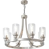 Sivilynus Modern Chandelier Brushed Nickel Finish 8 Lights, Dining Room Lighting Fixtures Hanging Industrial Pendant Lighting