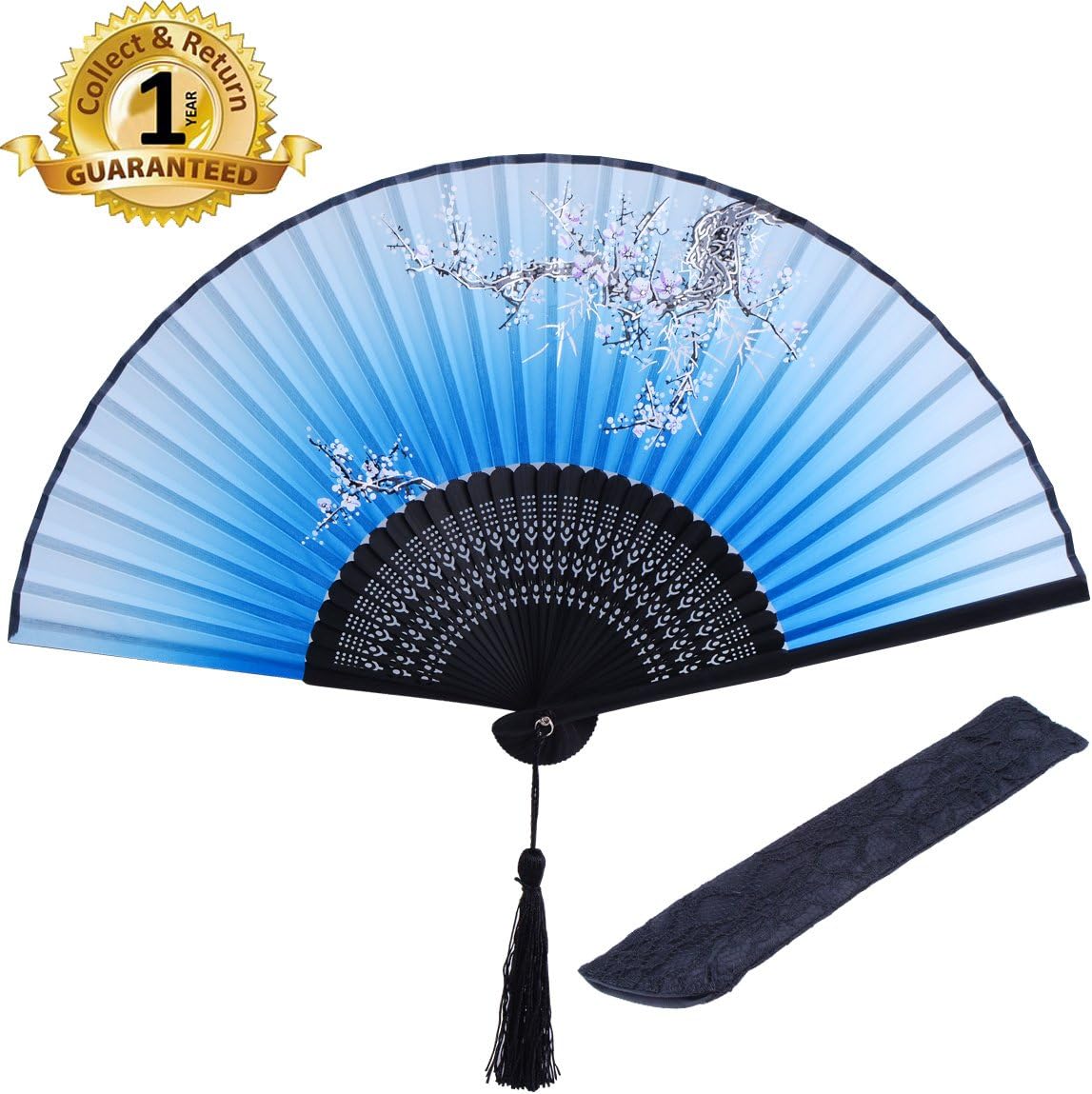 Folding Hand Held Fan Gift Small Fans 8.27"(21cm) for Women with Bamboo Frame and Silk with a