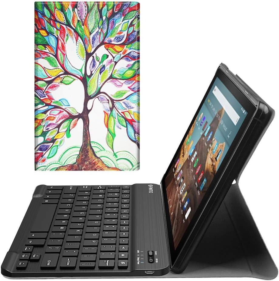Fintie Keyboard Case for Fire HD 10 (Compatible with 7th and 9th Generations, 2017 and 2019 Releases), Slim Lightweight Stand Cover with Detachable Wireless Bluetooth Keyboard, Love Tree