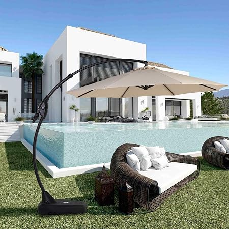 Amazon Com Grand Patio Napoli Premium Outdoor Offset Patio Cantilever Umbrella With Base For Garden Deck Backyard And Pool 11ft Champagne Garden Outdoor