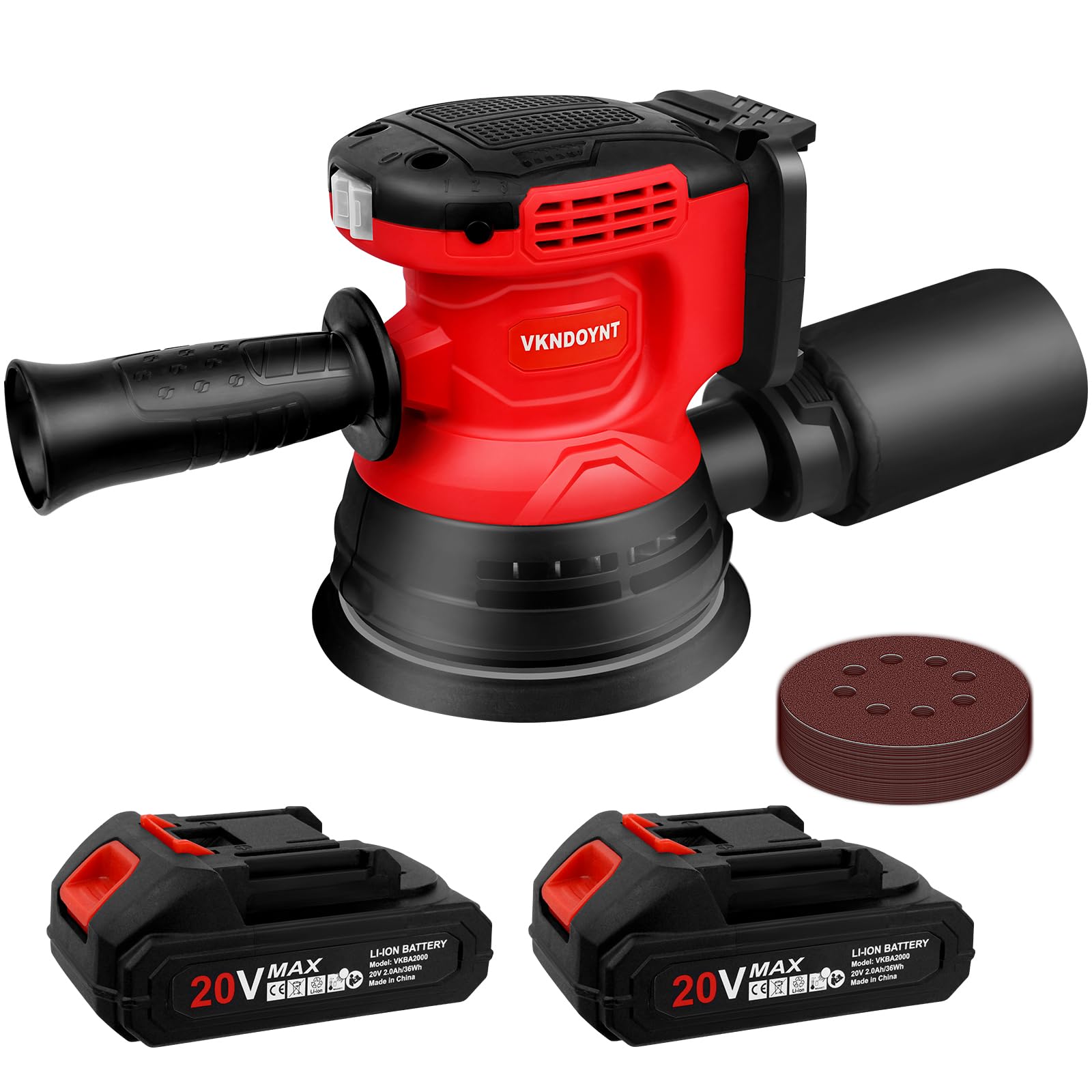 Photo 1 of 5 Inch Brushless Orbital Sander with 2Pcs 2.0Ah Batteries, 20V Cordless Electric Sander, 3 Variable Speeds 6000-12000 RPM Sanders for Woodworking, 30 Pcs Sandpapers and Dust Collection Bag