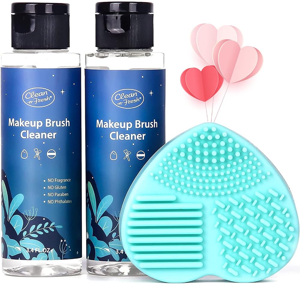 Clean-n-Fresh Makeup Brush Cleaner Set 2 Pack with Cleaning Mat 6.8 Fl Oz | Deep Cleaning Washing Cleanser Shampoo for Brushe
