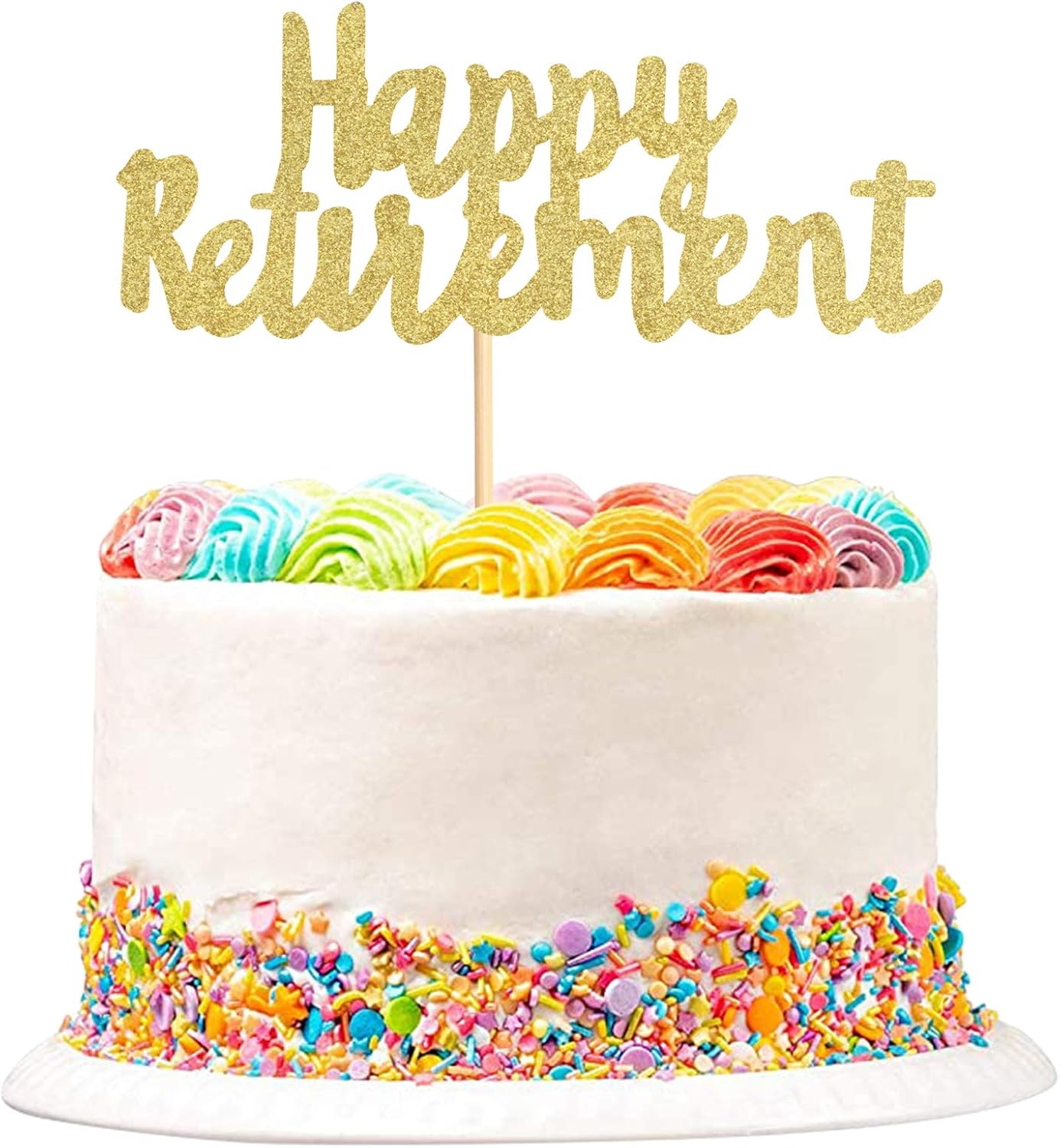 1Pack Gold Glitter Happy Retirement Cake Topper Retirement Cake Decoration Picks for Retired Party Cake Decoration Party Supplies