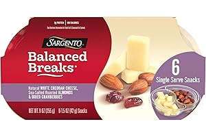 Sargento Balanced Breaks Natural White Cheddar Cheese, Sea-Salted Roasted Almonds, Dried Cranberries Snack Kit, 6-Pack