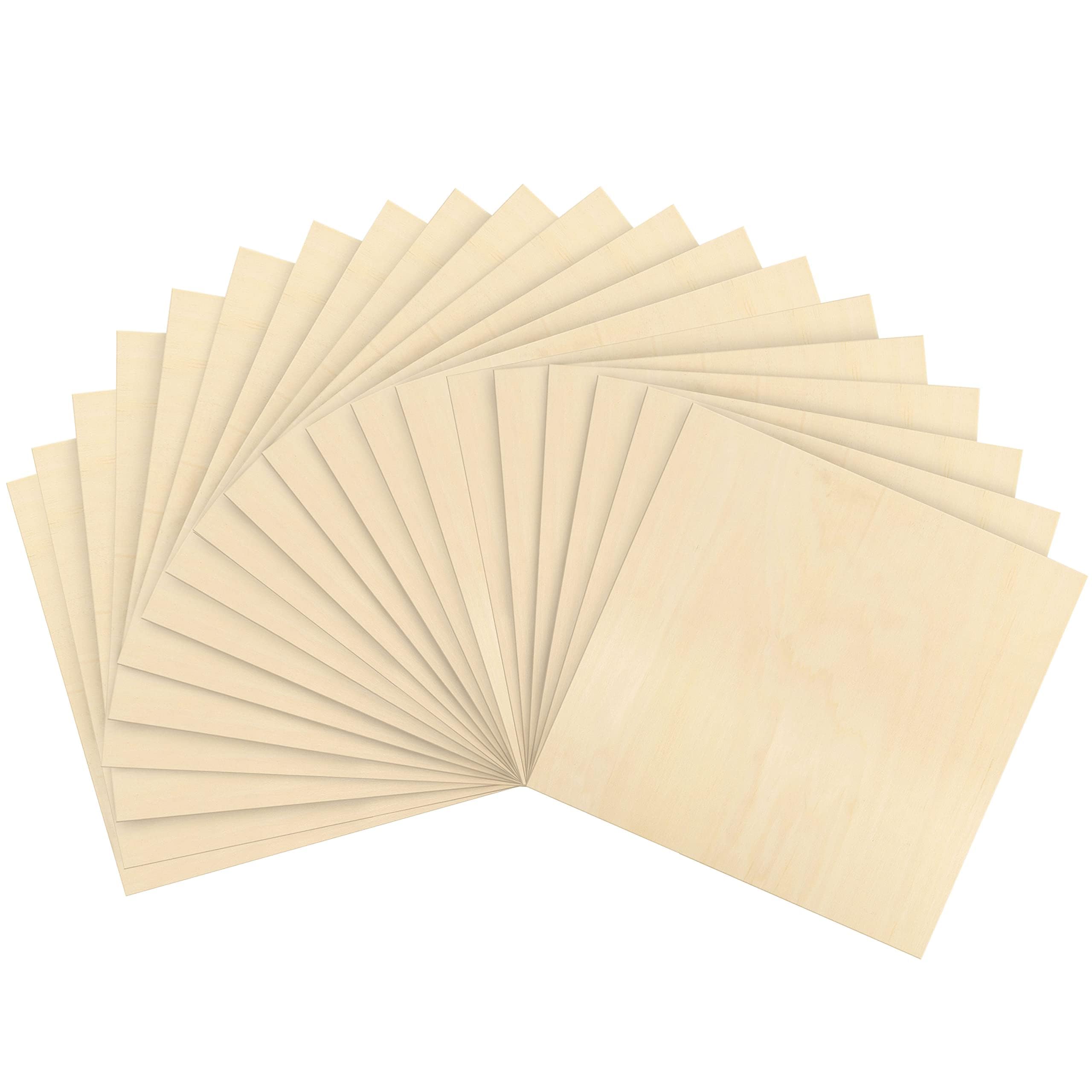 Belle Vous 20 Pack 3mm Birch Plywood Sheets - 30 x 30cm/12 x 12 Inches - Unfinished DIY Wood Panel - Wooden Planks Board - Laser Cutting Project, Painting, Modelling, Engraving