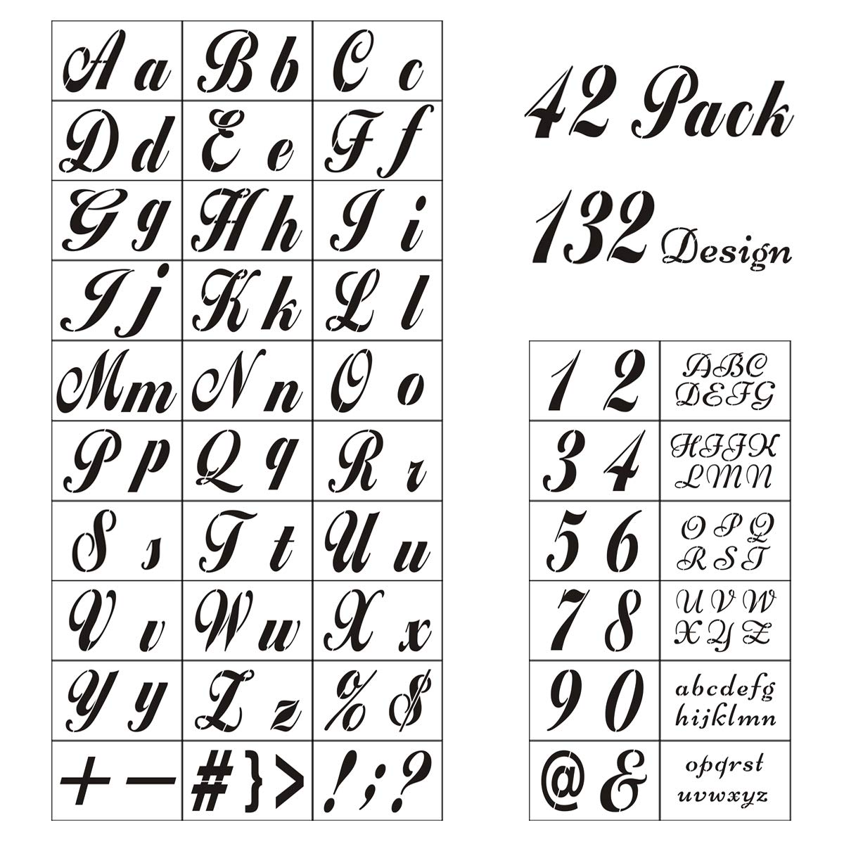 Letter Stencils For Painting On Wood 42 Pack Alphabet Stencil Templates With Numbers And Signs Large Reusable Plastic Stencils In 2 Fonts And 132 Designs For Wood Burning Wall Art
