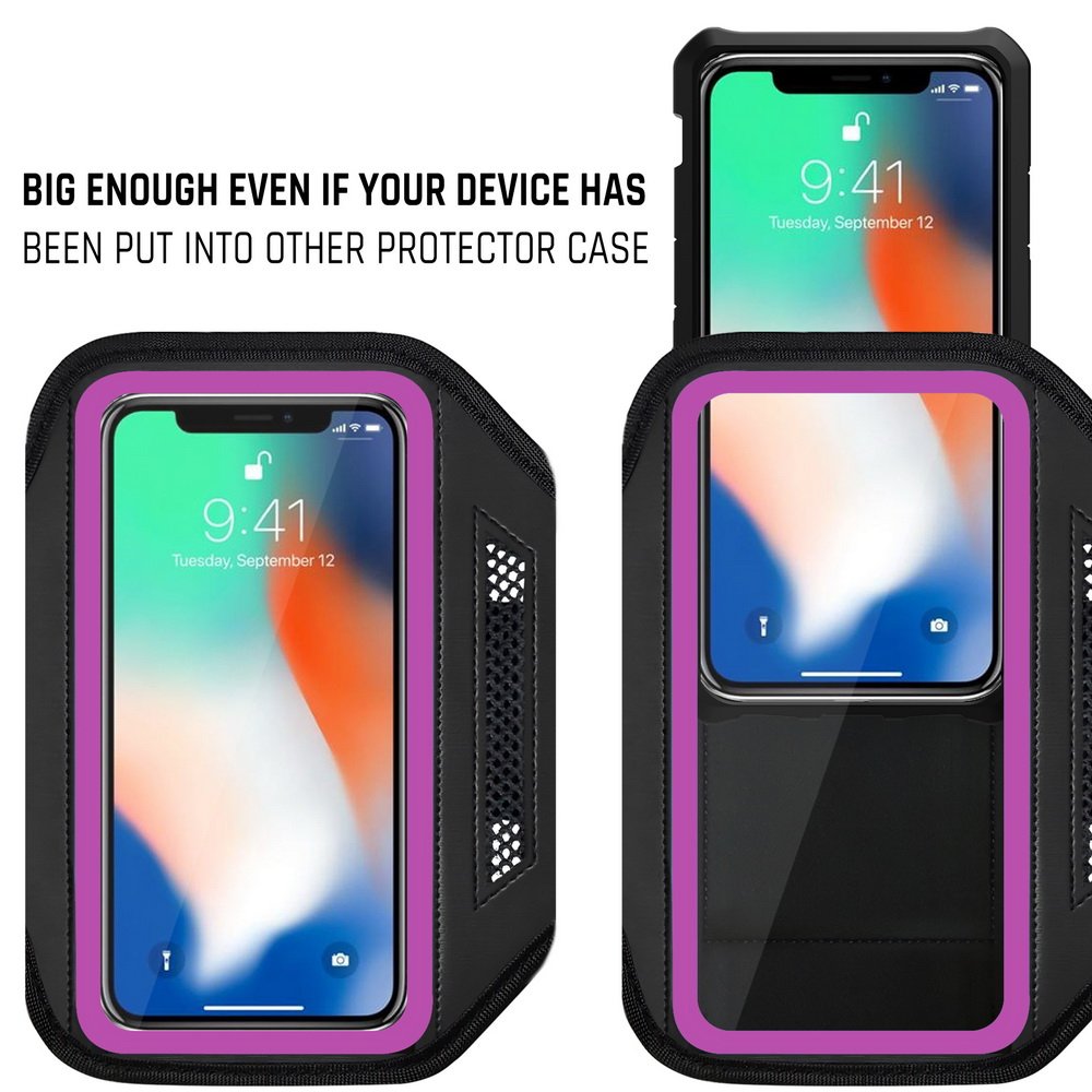 LOVPHONE Running Armband for iPhone X, Waterproof Sport Outdoor Gym Running Key Holder Card Slot Phone Case Bag Armband (Rosy)