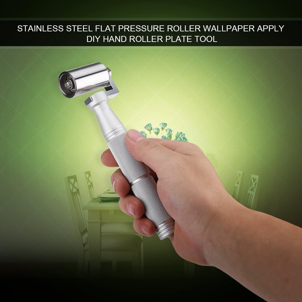 40mm Stainless Steel Wallpaper Seam Roller Tool Flat Pressure DIY Plate Hand Roller Paint Tool, Silver - Image 4