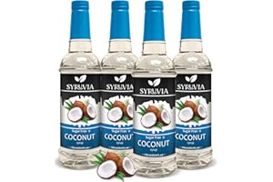 Syruvia 4 Pack Sugar-Free Coconut Coffee Syrup – 25.4 fl oz - Syrup for Coffee, Lattes, Shakes, Smoothies, Desserts – 100% Vegan, Gluten Free, Kosher – No-Calorie Coffee Syrup