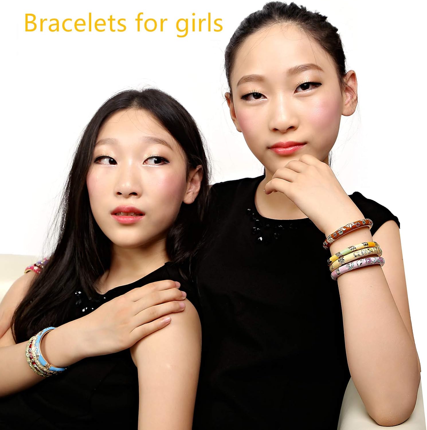 UJOY Vintage Cloisonne Bangle Exquisited Flower Enameled Open Cuff Bangle Thin Wrist Bracelet for Women 3PCS Rose gold bracelet for women Pink Mum Bracelet - Image 3