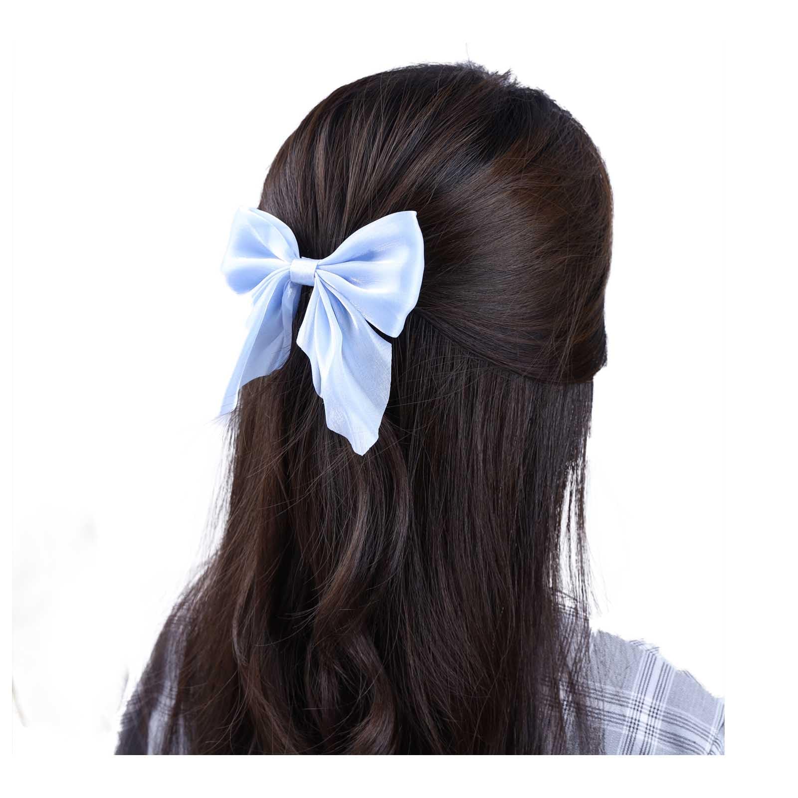 Cimenexe Bohemian Blue Bow Hair Clips Bow Tie Hair Barrettes Blue Bow Hair Clip Barrette Large Bow Hair Clip Bow Headpiece Hair Accessories for Women and Girls