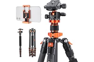 K&F CONCEPT 68" Carbon Fiber Camera Tripod, Lightweight Compact Tripod with 360 Degree Ball Head, 2in1 Quick Release Plate, D