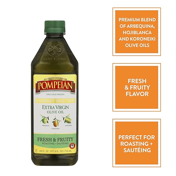 POMPEIAN GOURMET SELECTION EXTRA VIRGIN OLIVE OIL, CONTAINS POLYPHENOLS, FIRST COLD PRESSED, 24 FL OZ