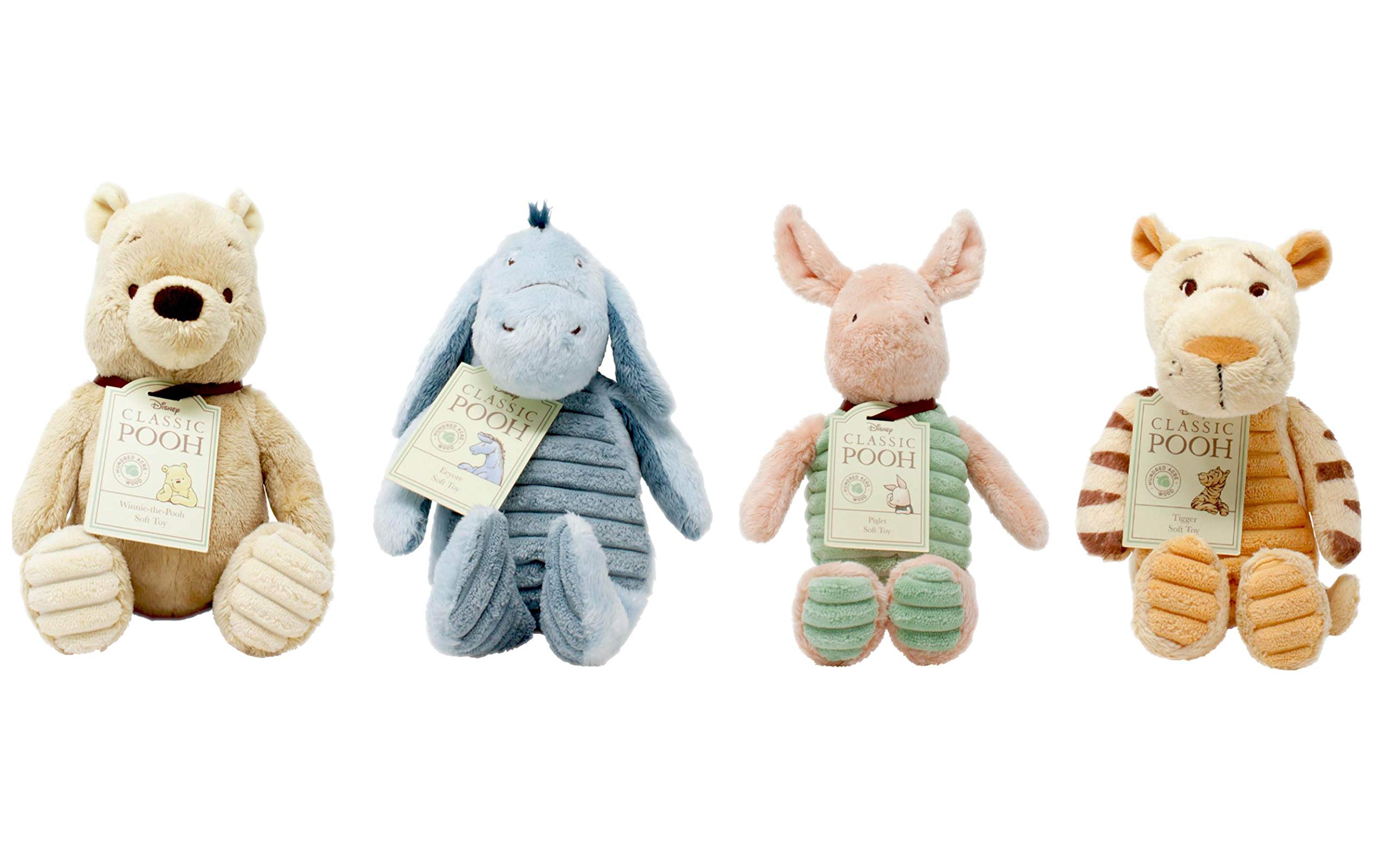 Rainbow Designs Hundred Acre Wood Winnie the Pooh Soft Toy Collection : Pooh 19cm, Eeyore 19cm, Piglet 21cm and Tigger 19cm (4 Pieces)