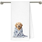 gsgfdshf Blue Chinoiserie Golden Retriever Kitchen Towels 16x24 in, Gifts for Golden Retriever Lovers, Grandmillennial Floral Blanket Dog Decorative Hand Tea Dish Towels for Bathroom Kitchen