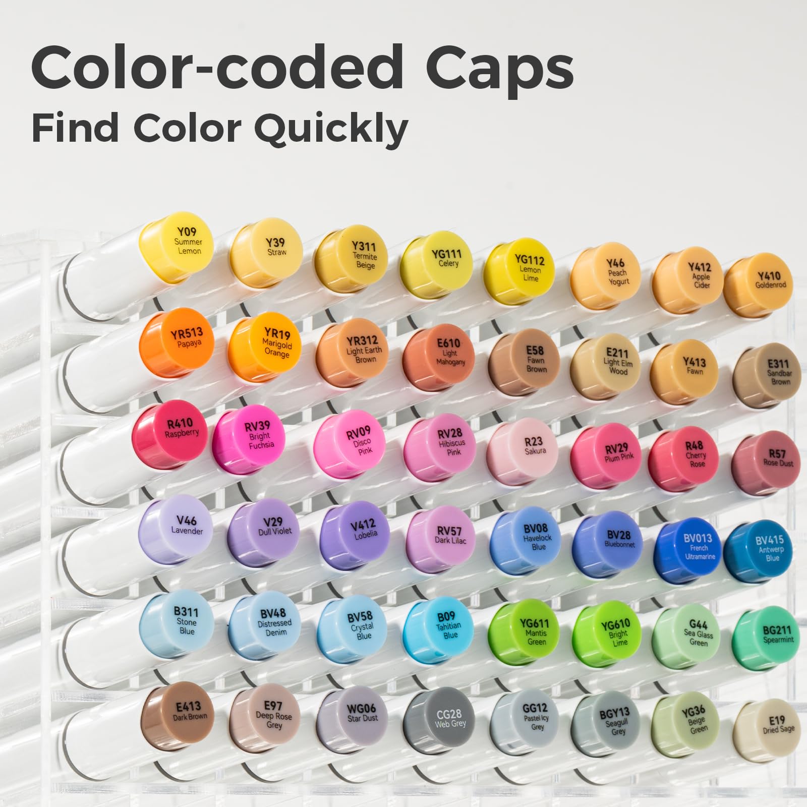 Ohuhu Alcohol Brush Markers 48 Mid-tone Colors- Double Tipped Alcohol Based Art Marker Set for Artists Adults Coloring Sketch Illustration- Brush & Chisel Dual Tips- Honolulu- Refillable