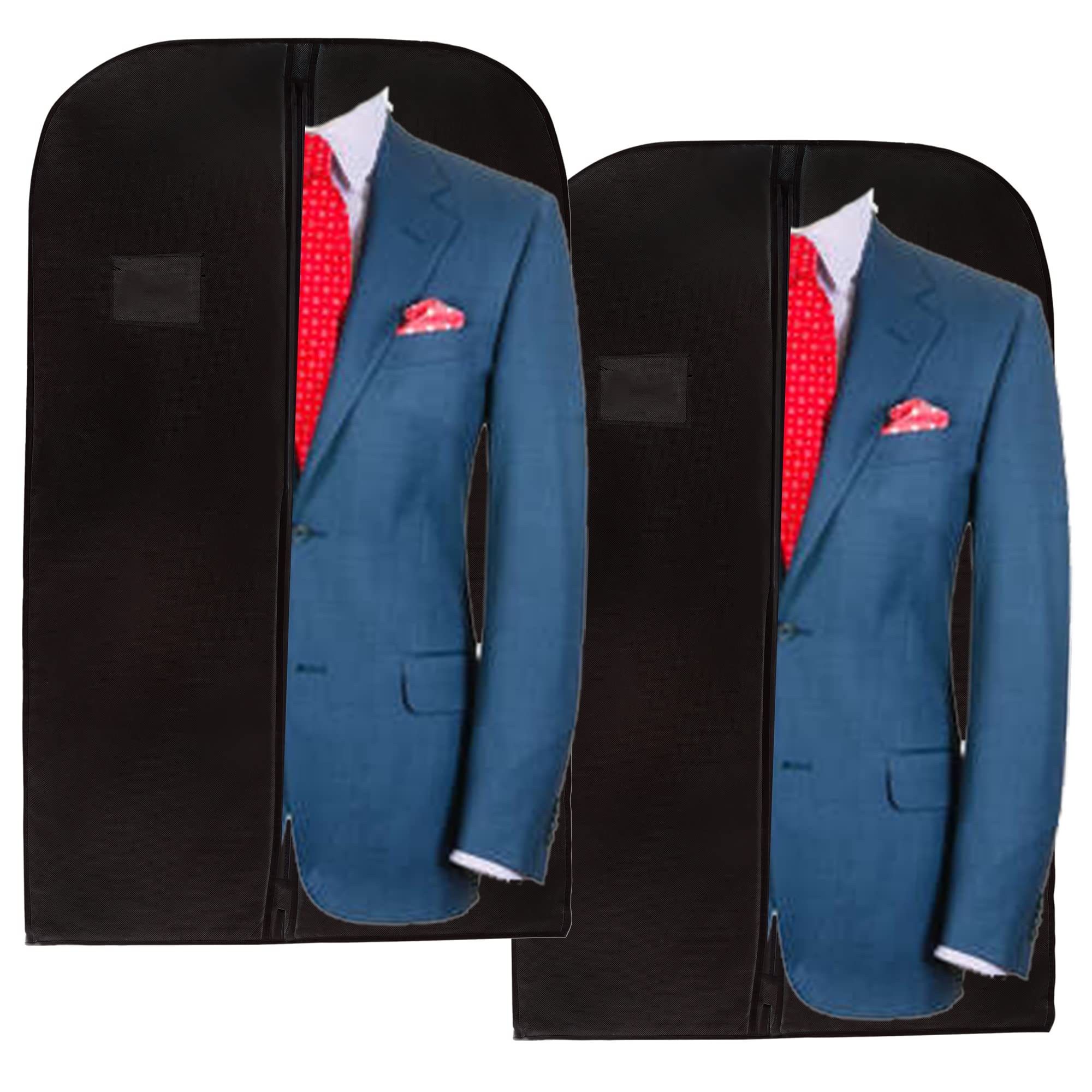 Wedcova Suit Covers for Men | Hanging Garment Bags | Travel Blazer & Jacket Bag | Clothes Storage Cover with Zipper | Suits Carrier Moth Proof Protector | 60 x 100cm (24'' x 40'') | Pack of 2 | Black