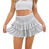 MIYIEONZ Women Sequin Skirt Sparkly Cute High Waist Ruffle Flowy Shiny Glitter Mini Short Skirts Night Out Club Party