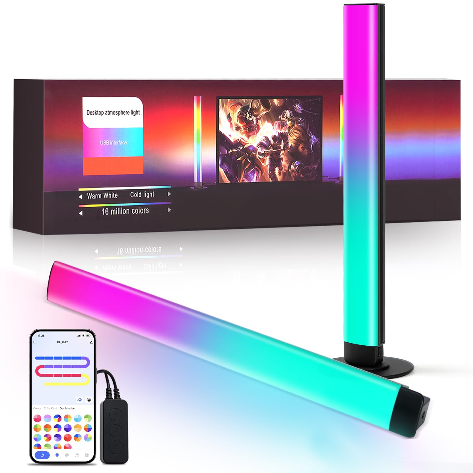 Smart RGB+IC LED Light Bars, 15 Inch Portable TV Backlight, Gaming ...