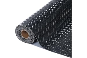 AUTORIFIC 7.5 x 20 FT Garage Floor Mat - 2.4mm Diamond Plate PVC Roll for Under Car Parking, RV Trailer Flooring. Water/Stain Resistant, Perfect for Garage, Shed, and More.Black.