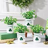 St Patricks Day Decorations-4pcs St.Patrick's Day Mini Jars with Artificial Shamrock-Mini Vases for St Patricks Day Home Kitchen Table Fireplace Mantel Decor