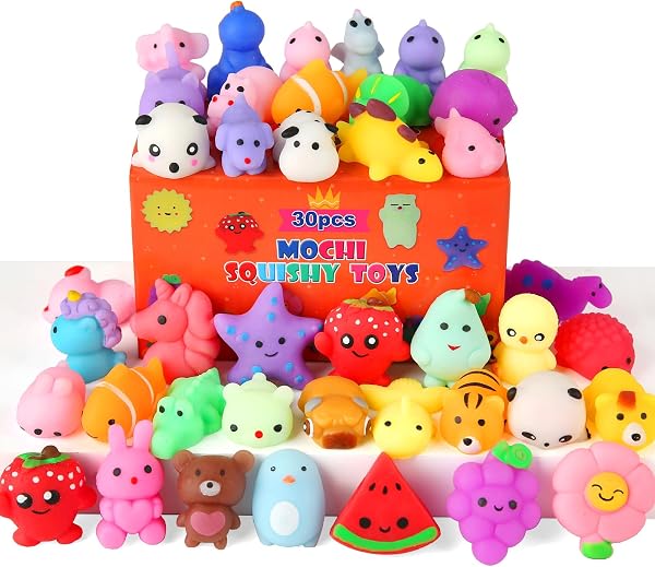 30 Pack Squishy Toys, Kawaii Squishies Party Favors for Kids 4-8 8-12 Treasure Box Toys for Classroom Birthday Xmas Gifts Goo