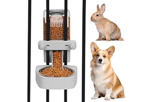 Kenond 55oz Hanging Automatic Rabbit Feeder, 1.6L Large Capacity Gravity Food Dispenser with Stainless Steel Bowl,for Dog, Cat, Ferret & Medium-Small Animals,Fits Widemouth Cages& Wire Cages & Crates