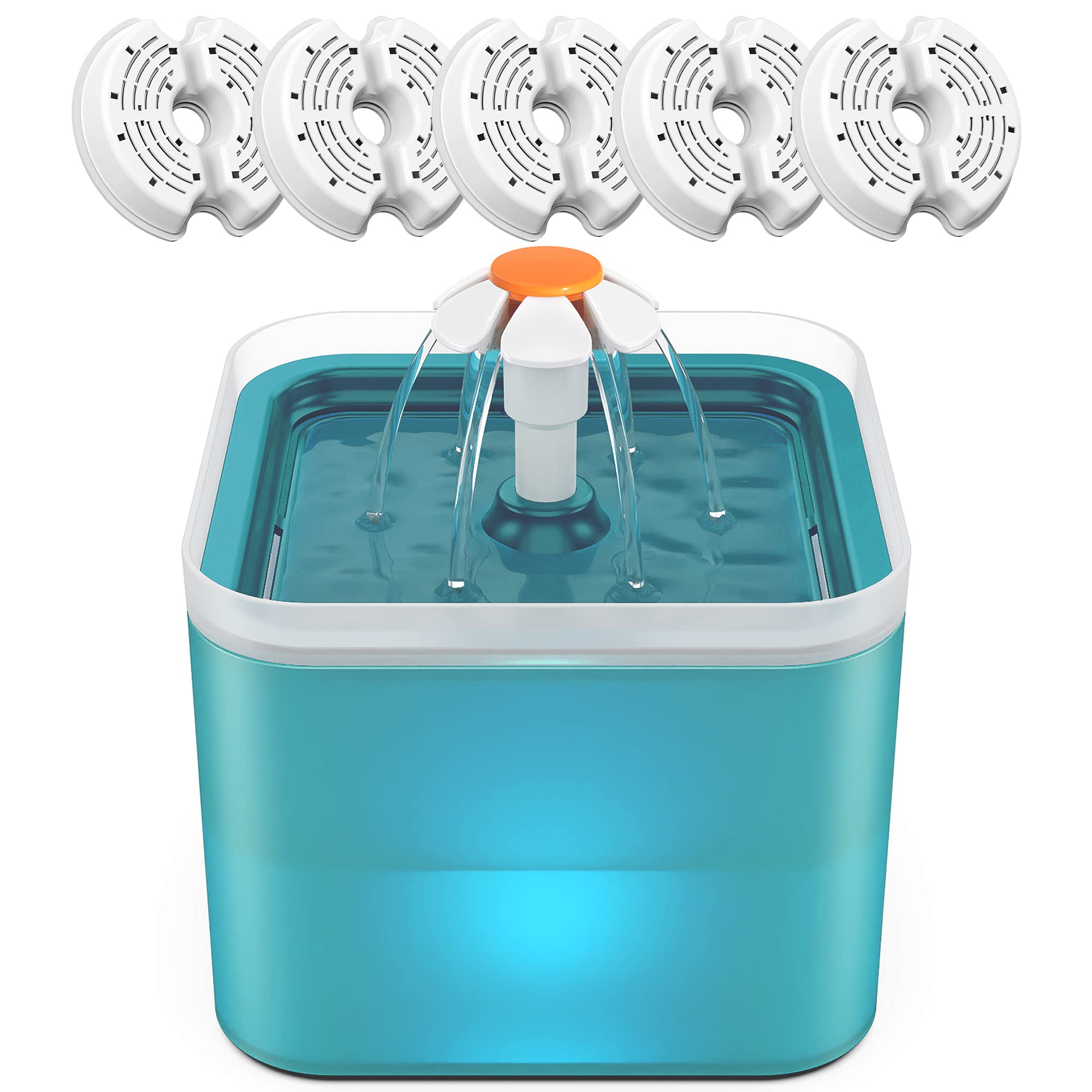 NICREW Cat Water Fountain, Pet Water Fountain with LED Nightlight and 5 Filters, 2L, Drinking Fountain for Cats and Small Dogs, Green — image 1