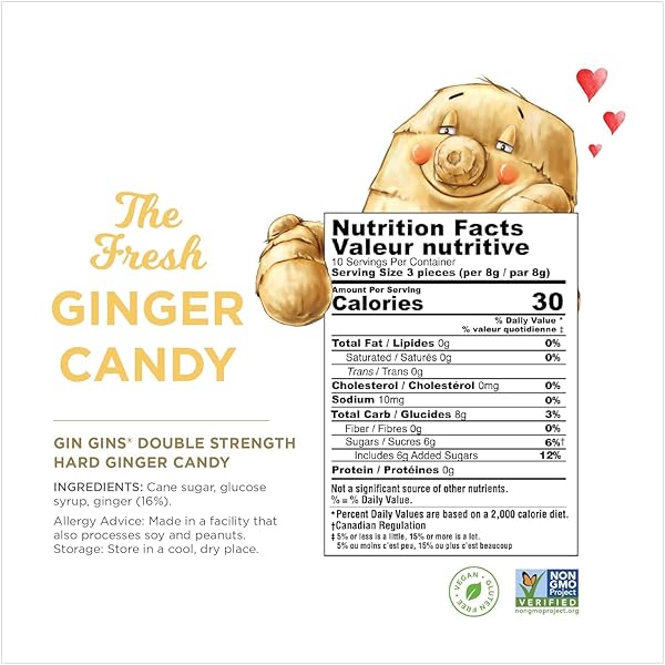 GIN GINS DOUBLE STRENGTH GINGER HARD CANDY – 100% NATURAL CANDY BY THE GINGER PEOPLE – INDIVIDUALLY WRAPPED HEALTHY TREATS – MADE WITH THE FRESH RHIZOME – DOUBLE STRENGTH FLAVOR – 3OZ BAG – PACK OF 1