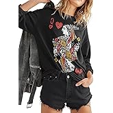 Fazortev Womens Crewneck Graphic Sweatshirts Queen Of Hearts Long Sleeve Shirts Cute Loose Fit Casual Pullover Tops