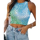 Eciodci Women's Mermaid Print Crop Tank Tops Fish Scale 3D Printed Soft Summer Sleeveless Crop Top