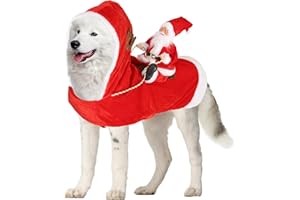 BUDDING GALLERY Dog Christmas Outfit Large Dogs Santa Riding Costume Xmas Clothes for Pet Gifts Warm Dog Winter Coat Sweater Costumes with Reindeer Hat