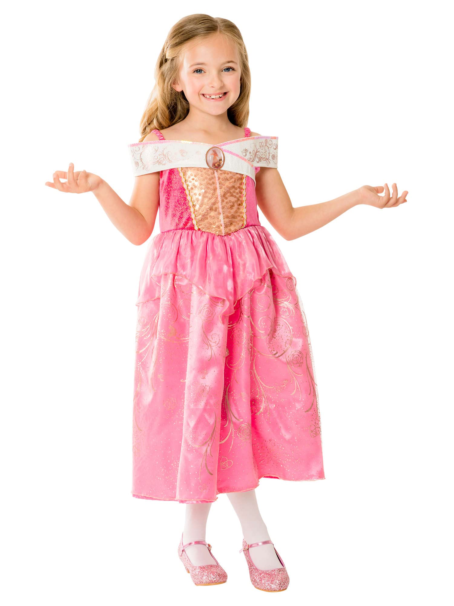 Rubie's 3011153-4 Official Disney Ultimate Princess Deluxe Aurora Girls Costume, Kids Fancy Dress, Multi, Small