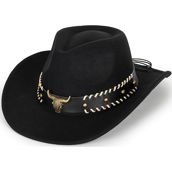 INOGIH Classic Black Western Felt Roll-Up-Brim Cowboy-Hat  display picture 3