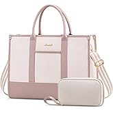 LOVEVOOK Laptop Tote Bags for Women Canvas Work Bag 15.6 inch Large Professional Teacher Purse Lightweight Computer Bag Briefcase Business Office, Pink