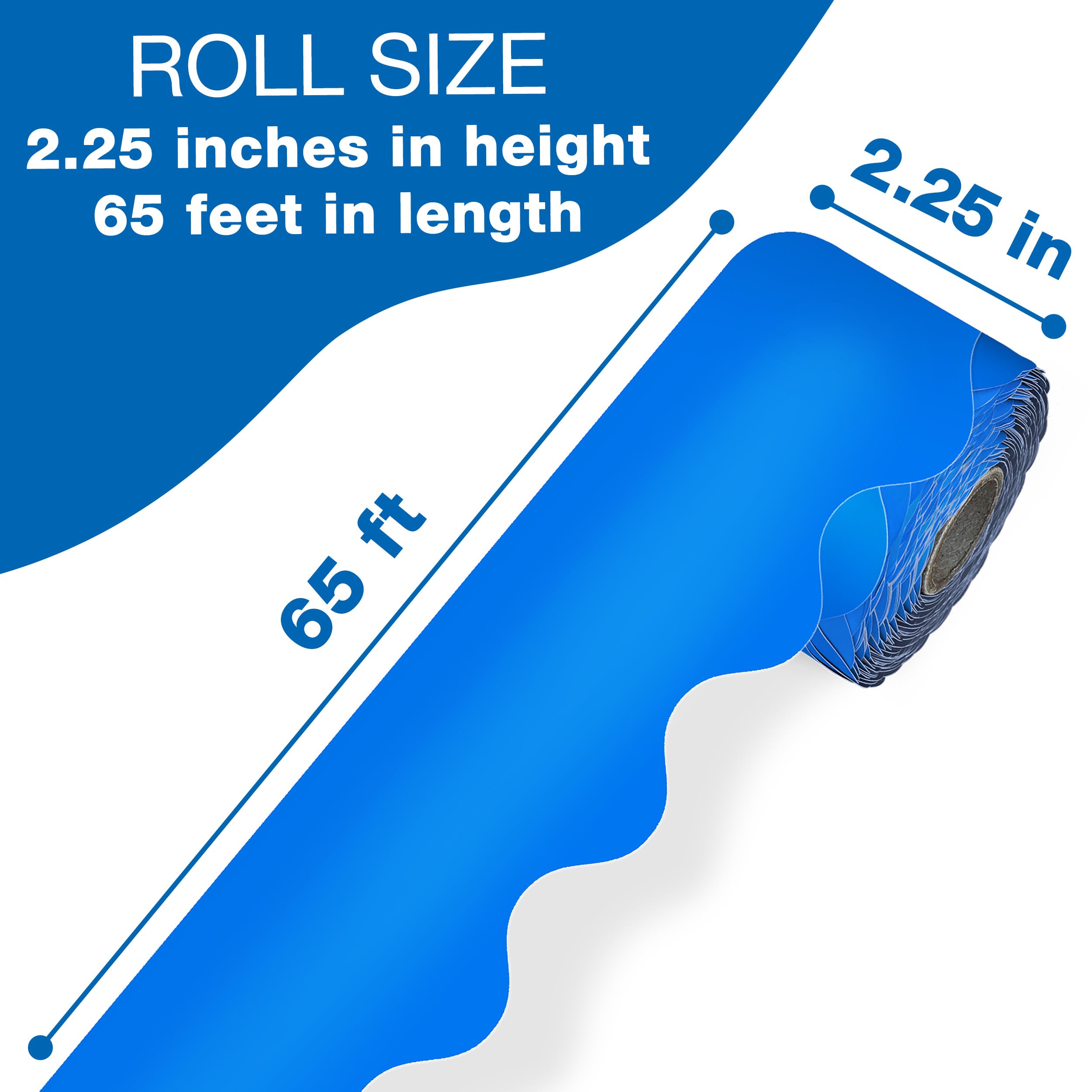 Carson Dellosa 65Ft of Blue Bulletin Board Borders, 1 Roll of Scalloped Trim for Rolling Whiteboard, Cork and Posterboard, Patriotic Decorations, Party, and Classroom Decor