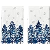 Artoid Mode Blue Xmas Tree Christmas Kitchen Towels Dish Towels, 18x26 Inch Farmhouse Snowflakes Winter Decoration Cleaning Set of 2
