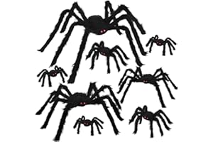Amandir 8 PCS Giant Spiders Halloween Decorations Outdoor, Realistic Fake Spider Props Scary for Yard Indoor Outdoor Home Haunted House Creepy Halloween Party Decor 49'' 35'' 23'' 19'' 12''