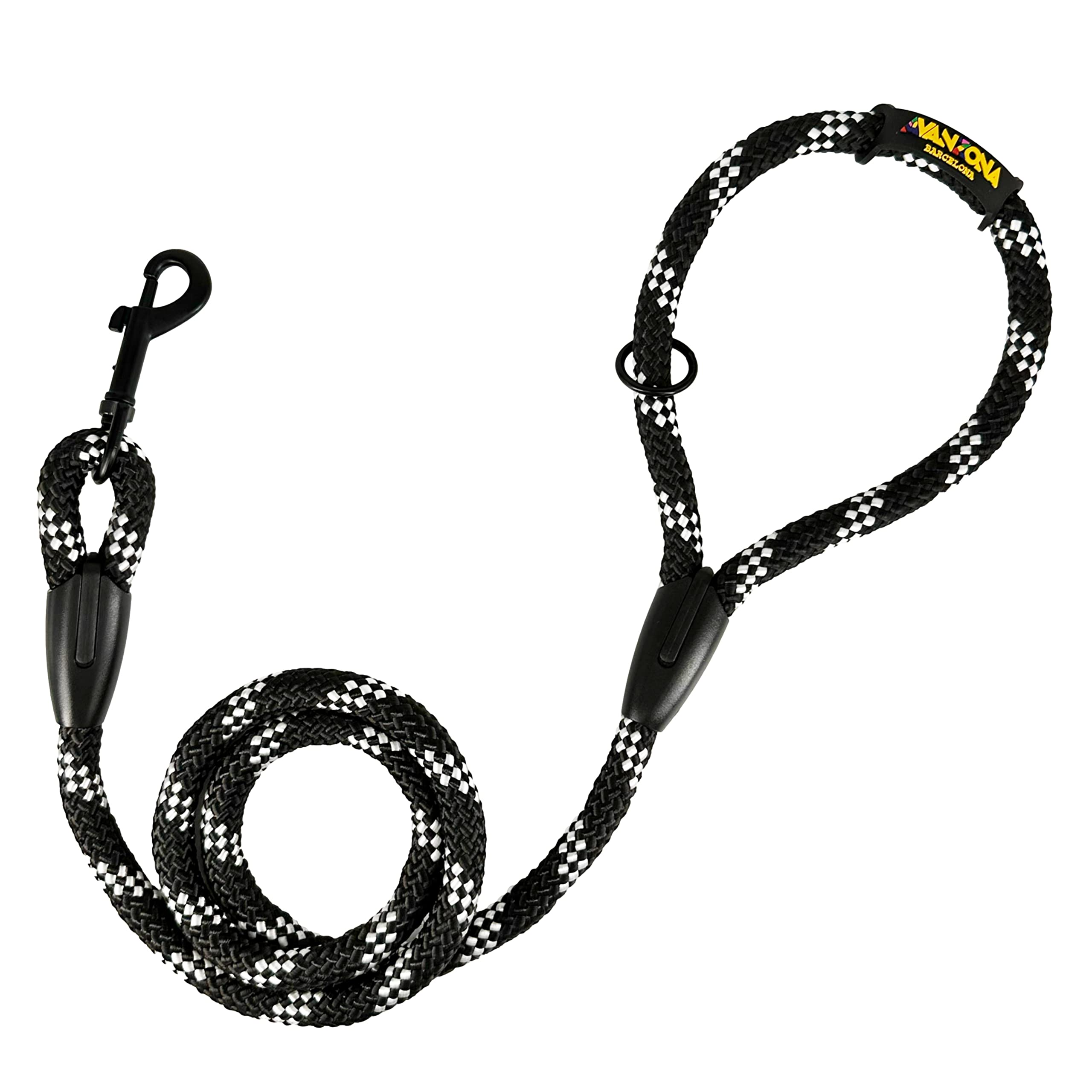 Classic Training Dog Lead, Nylon Cord Rope, Made in Spain, for Small Medium Large Dogs. 120CM. Black with White