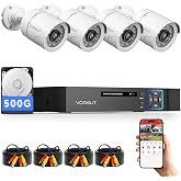 VORGUT Wired Security Camera System Outdoor, 4X 1080P CCTV Camera, 500G HDD | 4CH AHD Surveillance DVR Kit, IP66 Waterproof, IR Night Vision, Motion Detection, 24/7 Record, Remote Access, Smart Playback