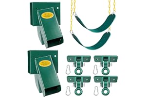 BETOOLL Swing Sets Brackets - 2 A-Frame Swing Set Brackets 4 Swing Hangers and 2 Swing Seats with All Mounting Heavy Duty Hardware Included - Swing Set Kit for Porch, Yard, Playground - Green
