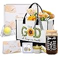 Christian Gifts for Women Faith, Cute 16oz Glass Cups with Lids and Straws, Gifts Basket Set for Her, Sister Best Friend, Pas