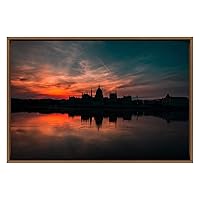 SIGNWIN Framed Canvas Wall Art Orange Red Sunset at Danube River Budapest Nature Wilderness Photography Realism Contemporary Panoramic Dramatic for Living Room, Bedroom, Office - 16