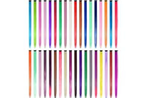 EuTengHao 36 Packs Colored Clip in Hair Extensions 22'' Colorful Straight Hair Extensions Clip in for Women and Kids Multi-Colors Party Highlights Streak Synthetic Hairpieces (36 Colors Set)