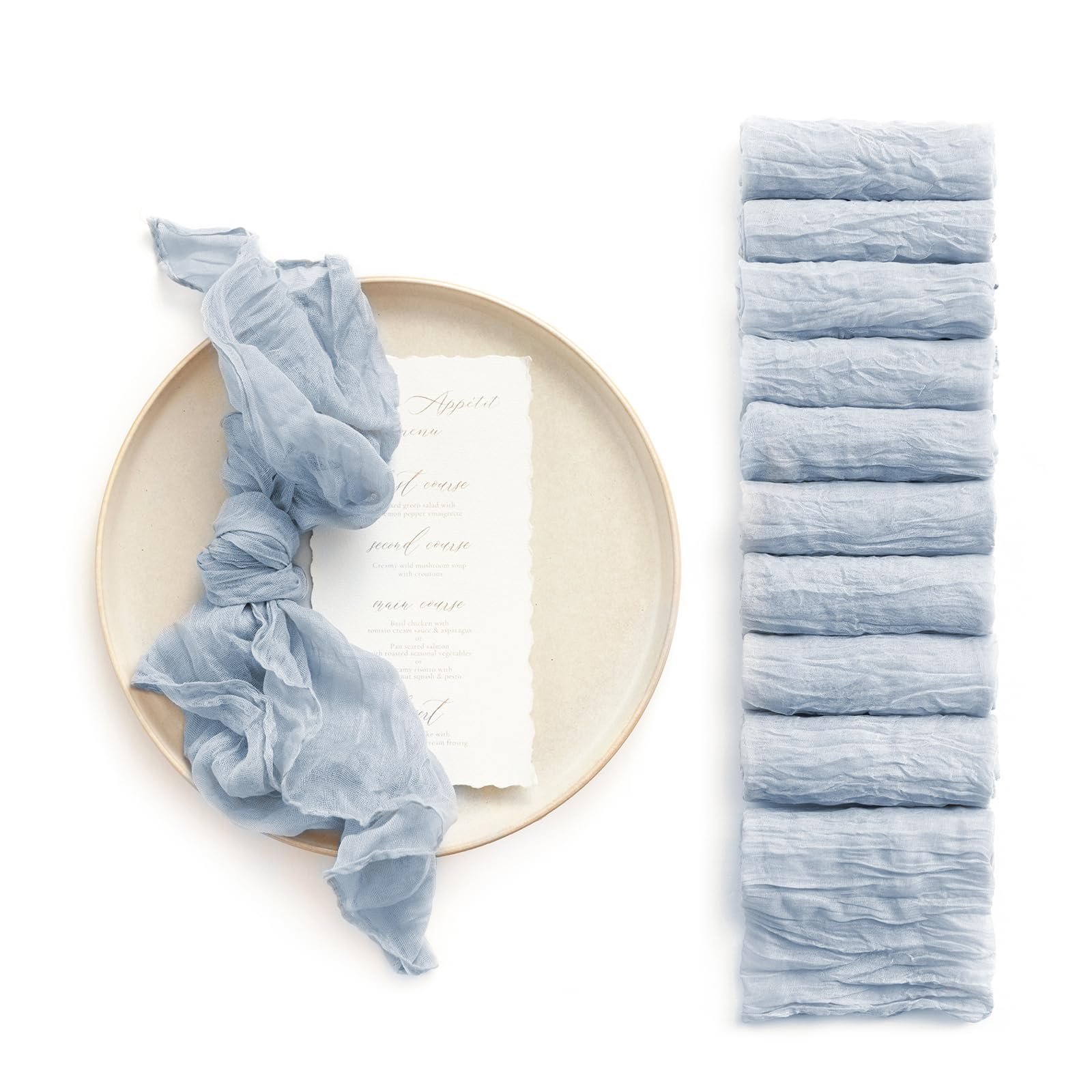 Photo 1 of Ling's moment Luxury Cloth Wedding Napkins - 19x19 Inch Reusable Cheesecloth Linen Napkins for Wedding Reception, Bridal Shower, Dinner Table - Washable, Durable (Set of 10), [Dusty Blue]