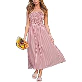 CUPSHE Women's Striped Smocked Maxi Dress Spaghetti Strap Flowy Sundress Beach Vacation Summer Long Dresses