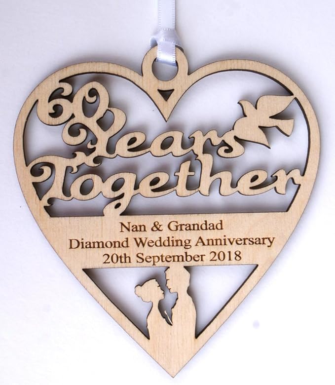 Personalised Wood Engraved 60 Years Diamond Wedding Anniversary